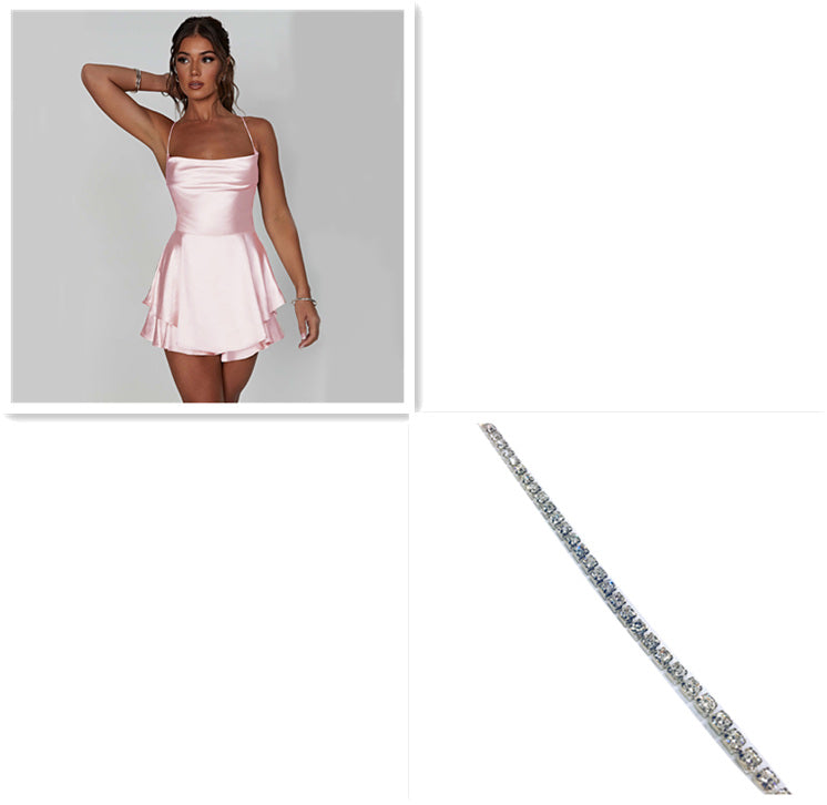 Sexy Suspender Skirt For Women Elegant Slim Strap Satin Backless Lace Up A-Line Short Dress Lady - Beuti-Ful