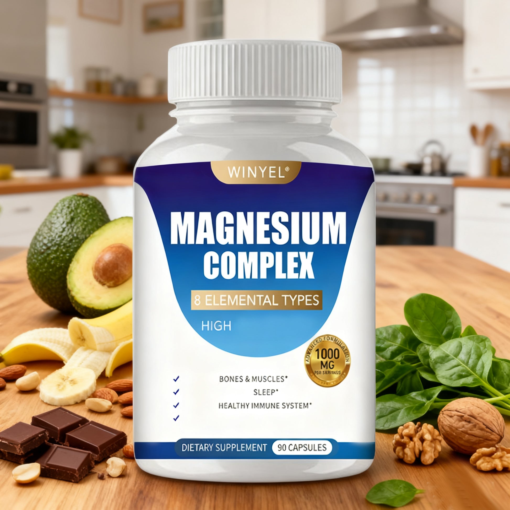 MAGNESIUM COMPLEX Wellness Capsules With Malate & Glycinate And 8 ELEMENTAL MAGNESIUM, Supports Health 90 Capsules, Dietary Supplement. - Beuti-Ful