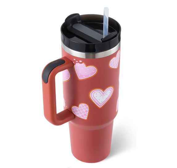 Ochapa 40 Oz Tumbler With Handle Straw Insulated, Stainless Steel Spill Proof Vacuum Coffee Cup Tumbler With Lid Tapered Mug Gifts For Valentine Lover Suitable For Car Gym Office Travel - Beuti-Ful