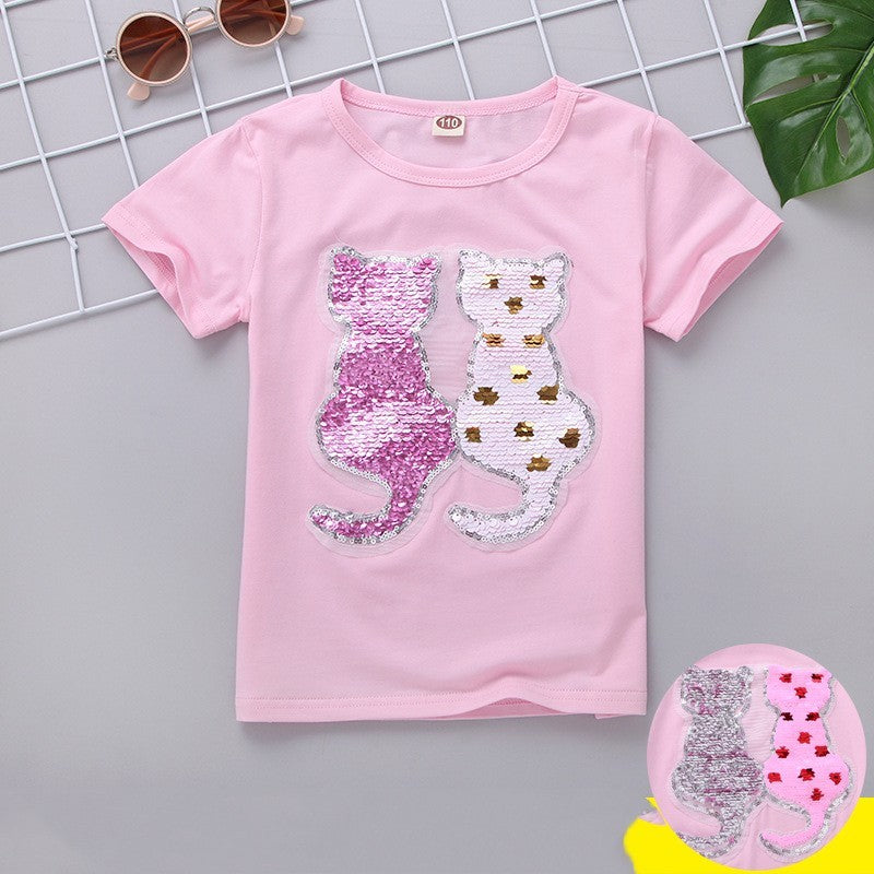 Boys And Girls' Glitter Double-sided Color Changing Short Sleeves - Beuti-Ful