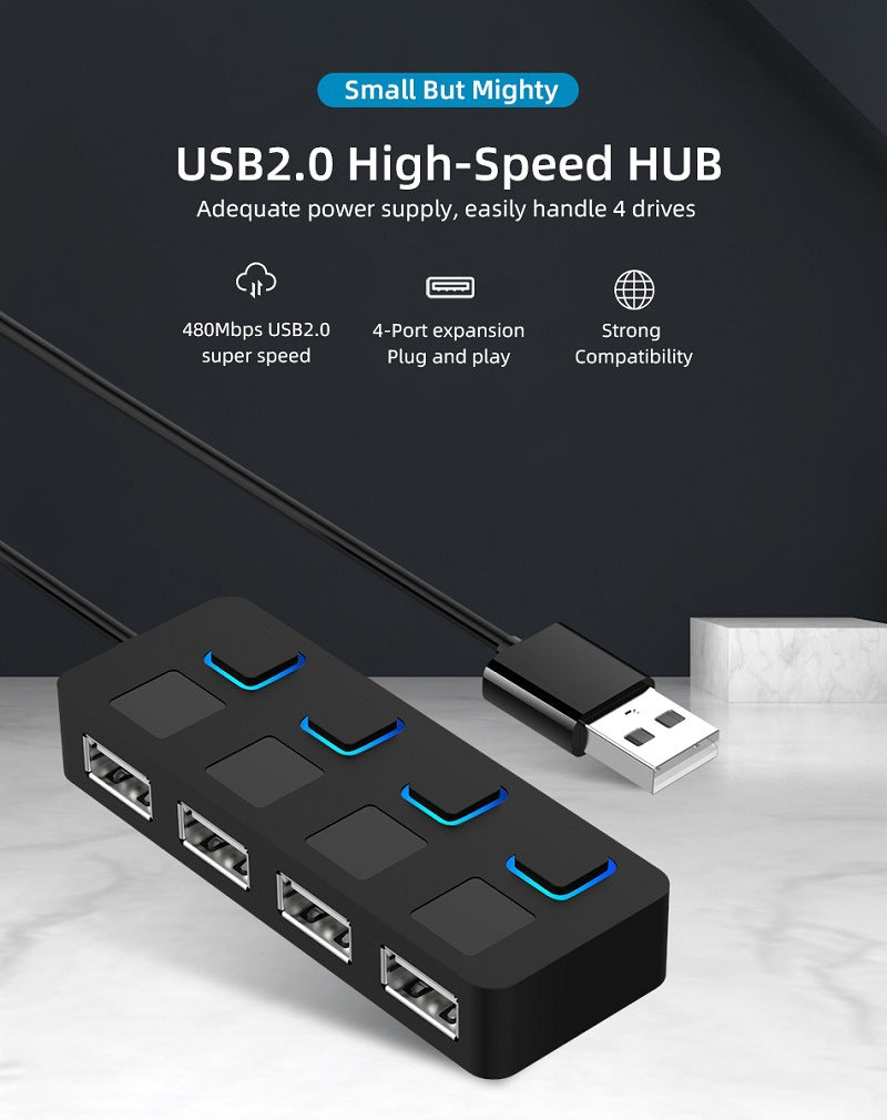 USB 2.0 HUB Multi USB Splitter 4 Expander USB Power Adapter Indicator Power USB Drives For Laptop PC - Beuti-Ful