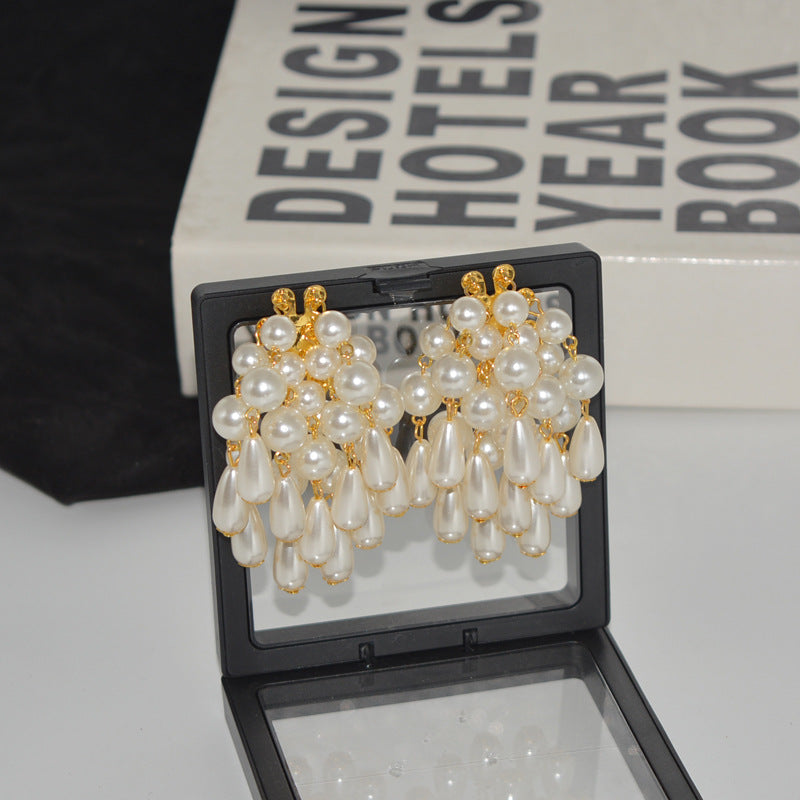 Vintage High Profile Large Earrings Pearl Tassel Pendant - Beuti-Ful