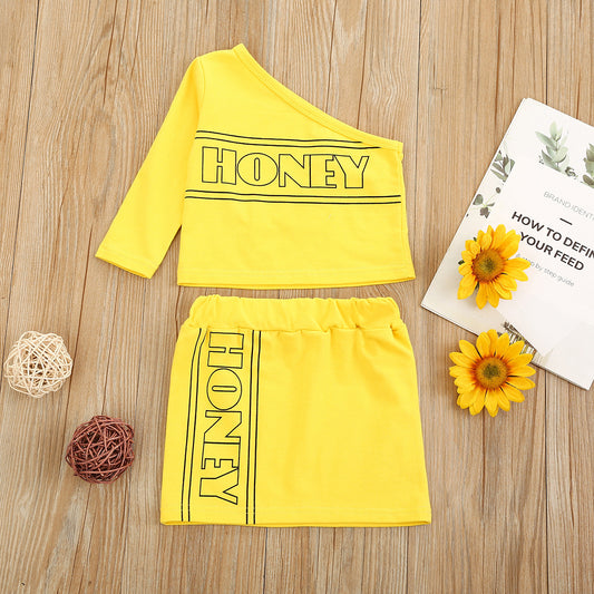 Non-hooded Letters Cotton Pullover Yellow Suit