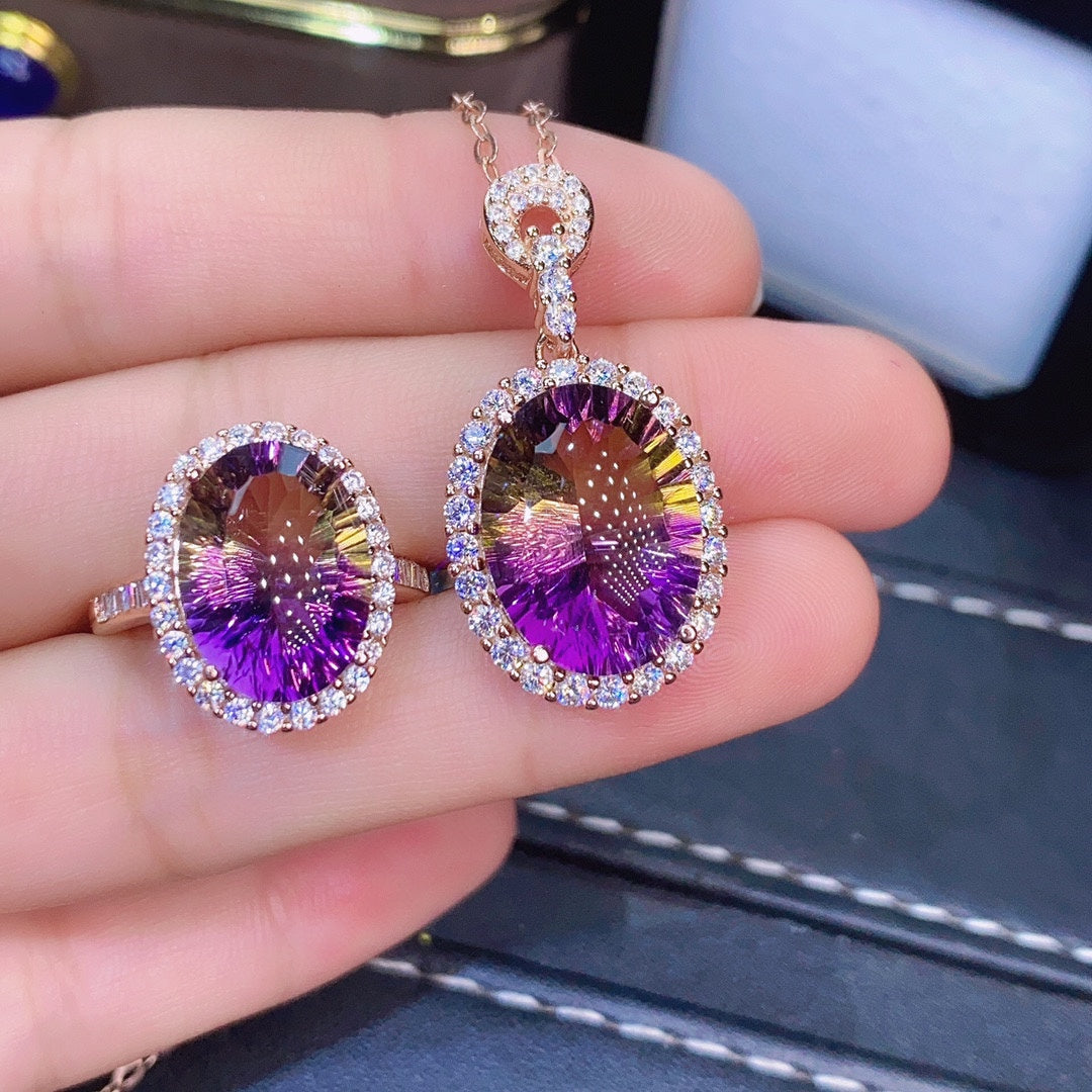 Amethyst Ring Pendant Set With Millennium Cut Crystals - Beuti-Ful