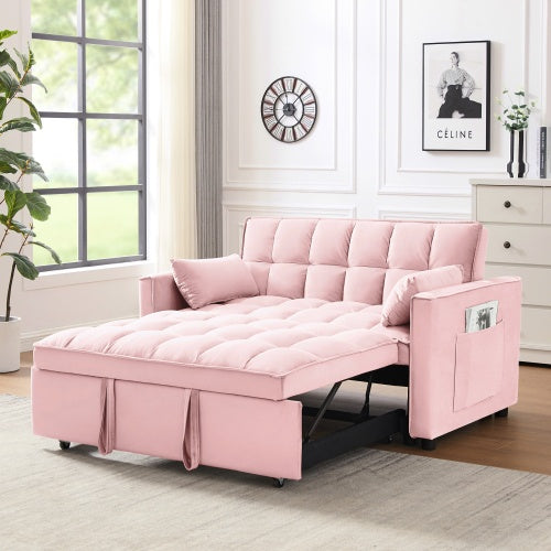 Modern Velvet Loveseat Futon Sofa Couch W Pullout 3 In 1 Convertible Sleeper Sofa Bed - Beuti-Ful