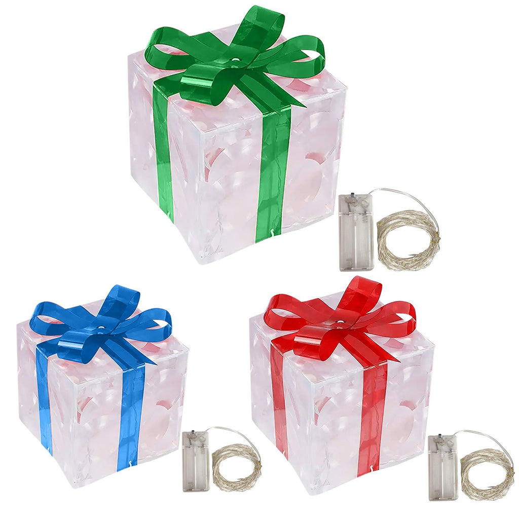 Christmas Glowing Decoration Gift Box Ornament With Bow Outdoor Lighting - Beuti-Ful