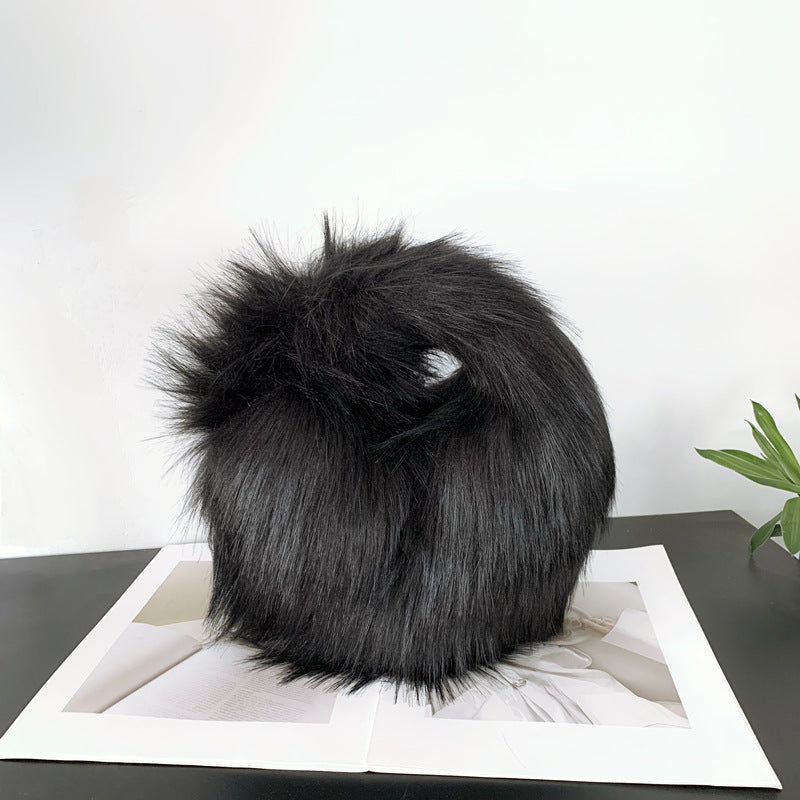 Artificial Raccoon Fur Ball Bag Plush Unique Punk Style Y2g - Beuti-Ful