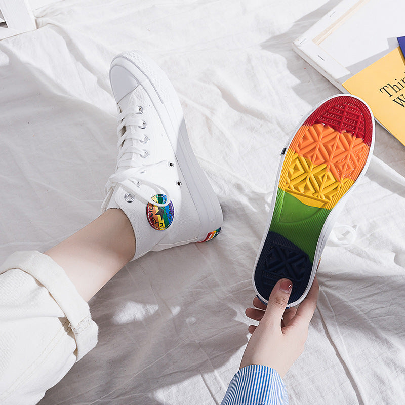 High-Top Rainbow Canvas Shoes Women'S