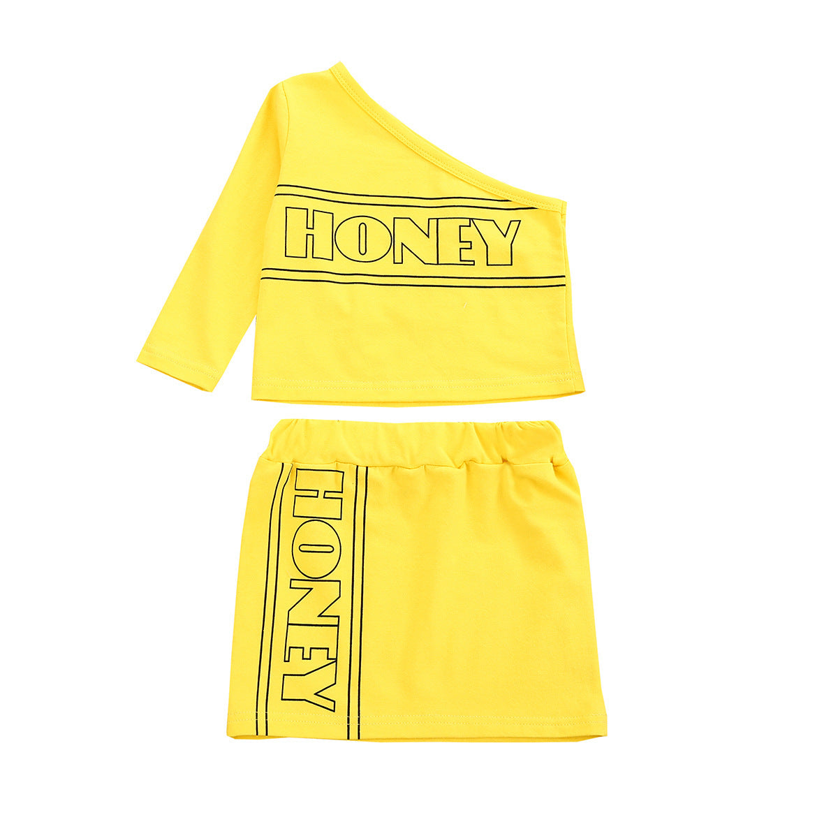 Non-hooded Letters Cotton Pullover Yellow Suit