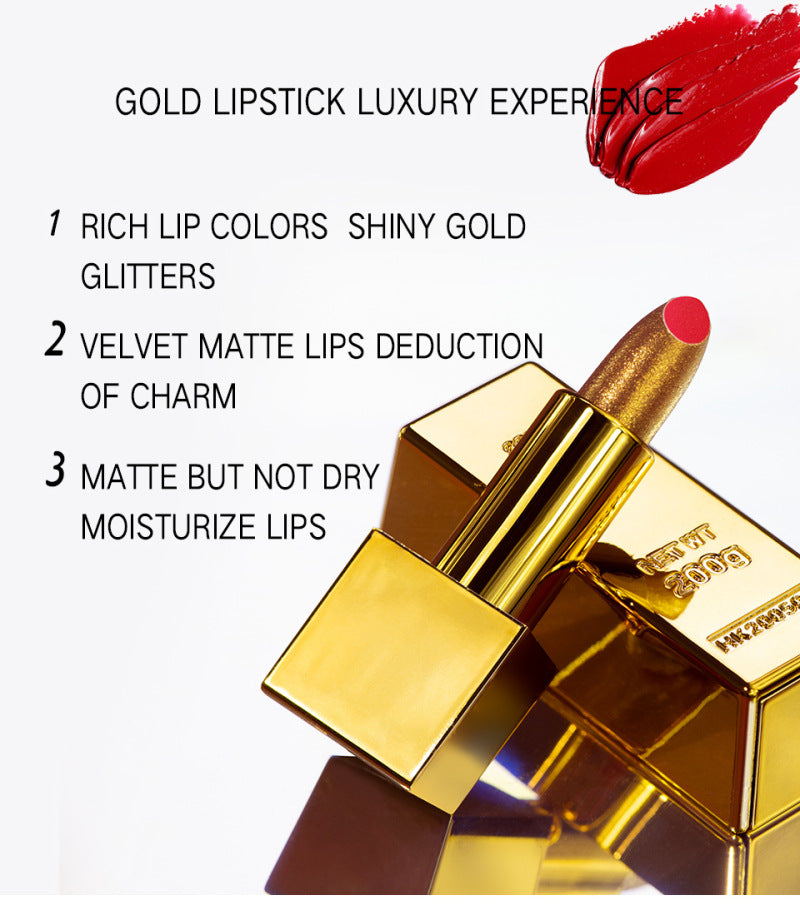 Velvet Matte Non-stick Cup Is Not Easy To Fade Fashionable Shiny Gold Powder Lipstick - Beuti-Ful