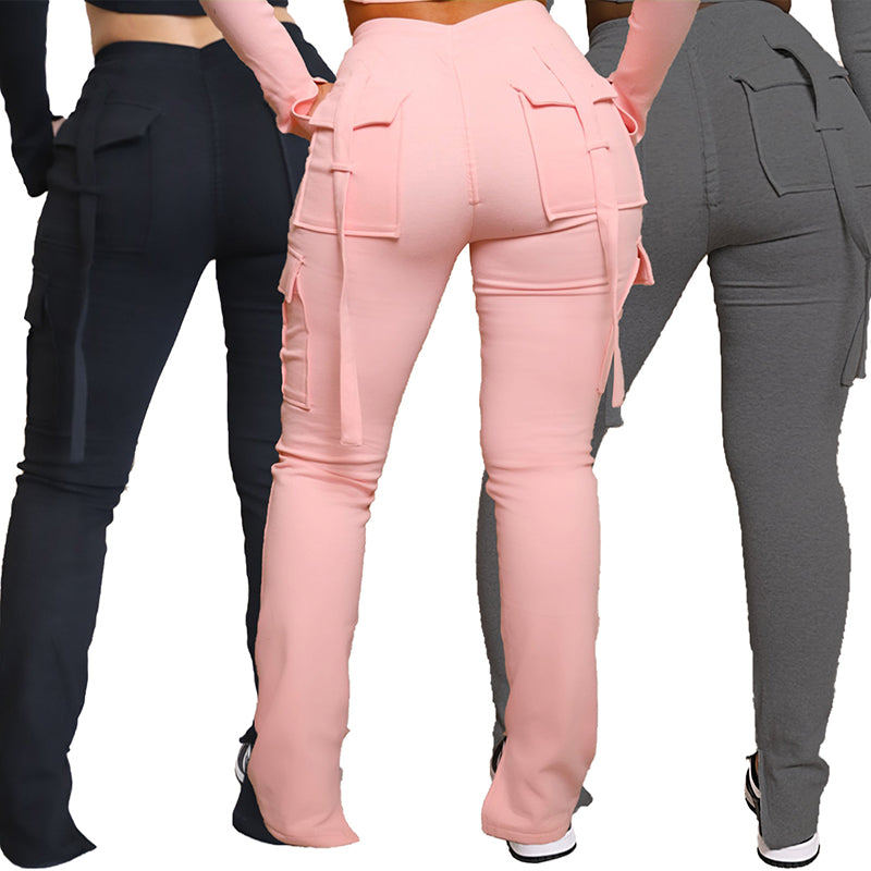 Cargo Pants With Pockets High Waist Drawstring Wide Leg Straight Trousers For Women - Beuti-Ful