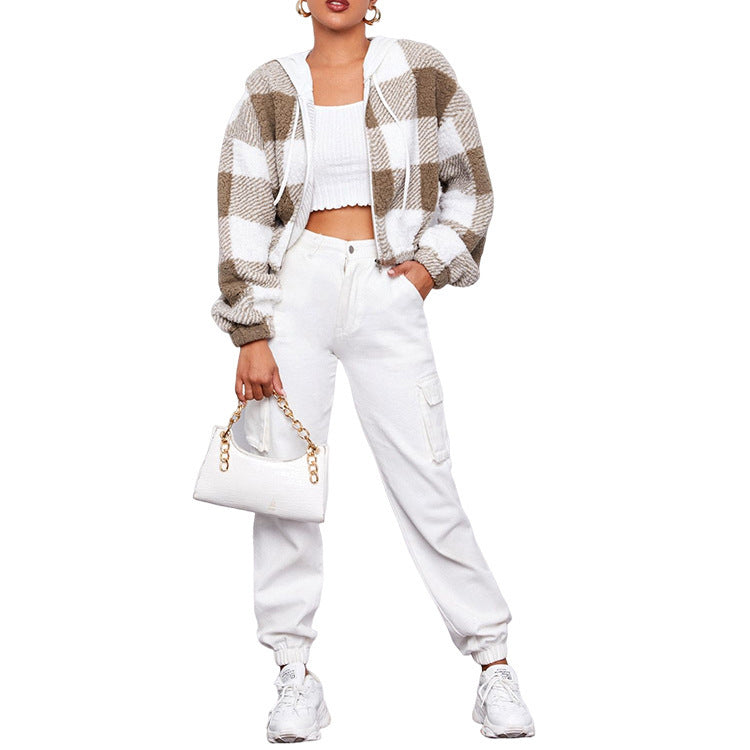 Women's Fashion Check Hooded Long Sleeve Short - Beuti-Ful