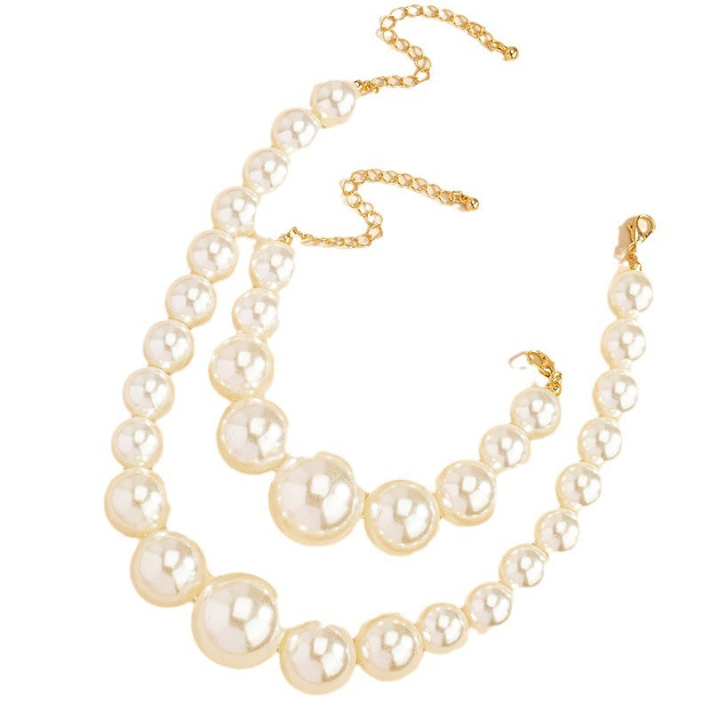 French Retro Fresh Water Pearl Earrings Bracelet And Necklace Set