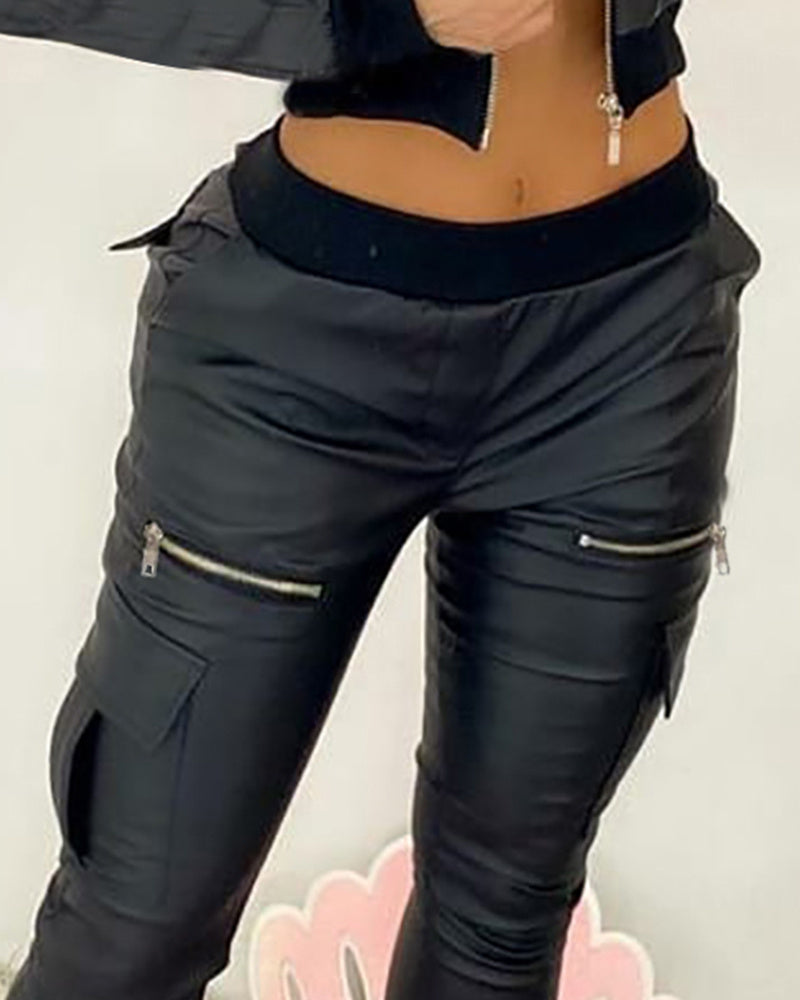 Women's Black PU Tie Trousers