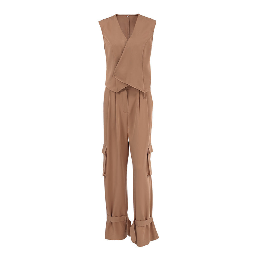 Women's Two-piece Asymmetric Vest Overalls - Beuti-Ful