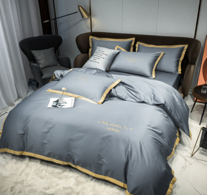 Cotton Four Piece Solid Color Wide Brim Embroidered Bedding For Wedding - Beuti-Ful