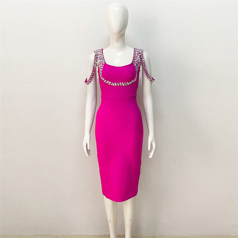 Bandage Heavy Industry Set Diamond Graceful Evening Dress Hip Skirt - Beuti-Ful