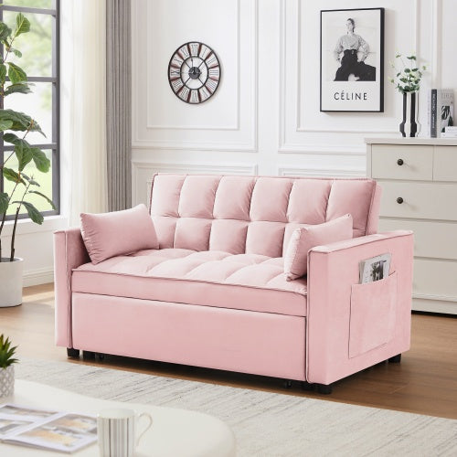 Modern Velvet Loveseat Futon Sofa Couch W Pullout 3 In 1 Convertible Sleeper Sofa Bed - Beuti-Ful