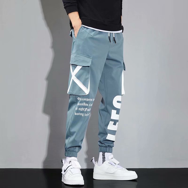 Functional Men's Summer Thin Trendy Letter Printing Multi-pocket Ankle Banded Pants - Beuti-Ful