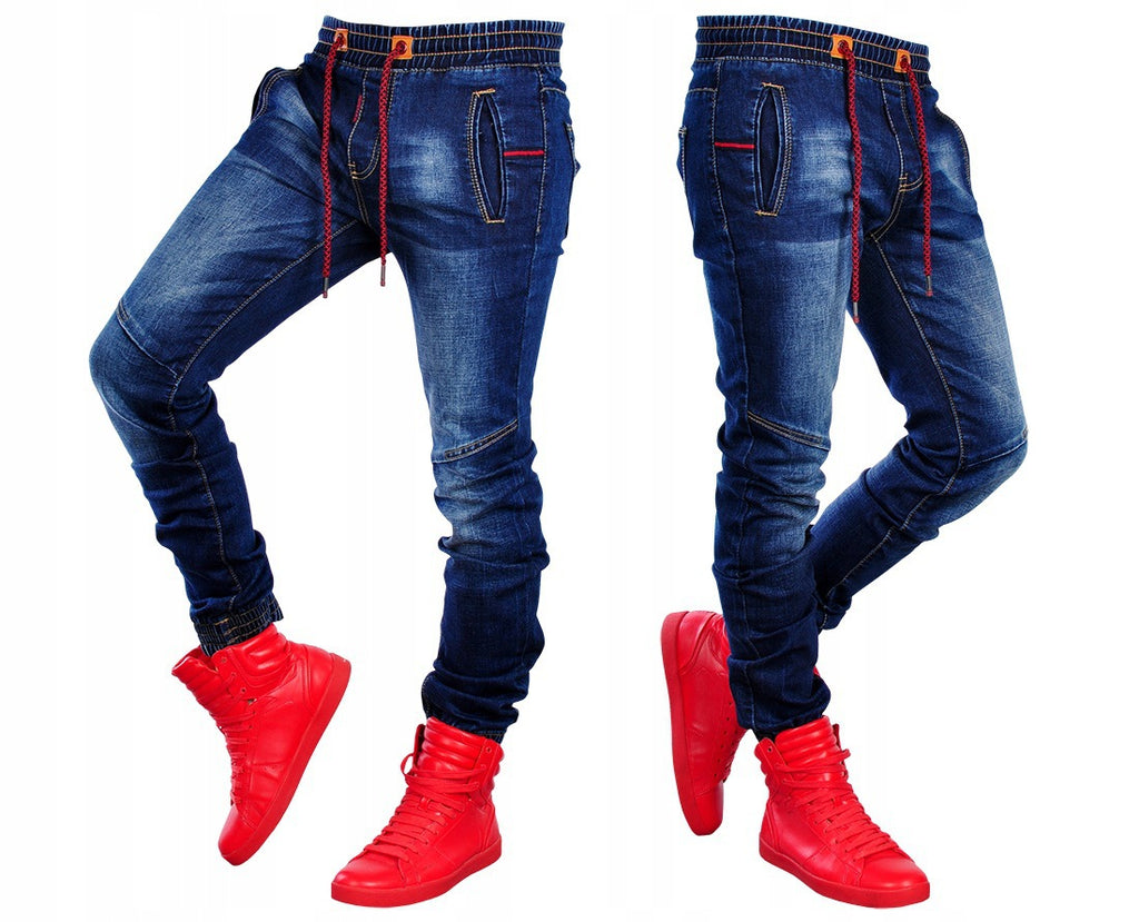 Men's jeans new elastic elastic waist casual blue trousers - Beuti-Ful