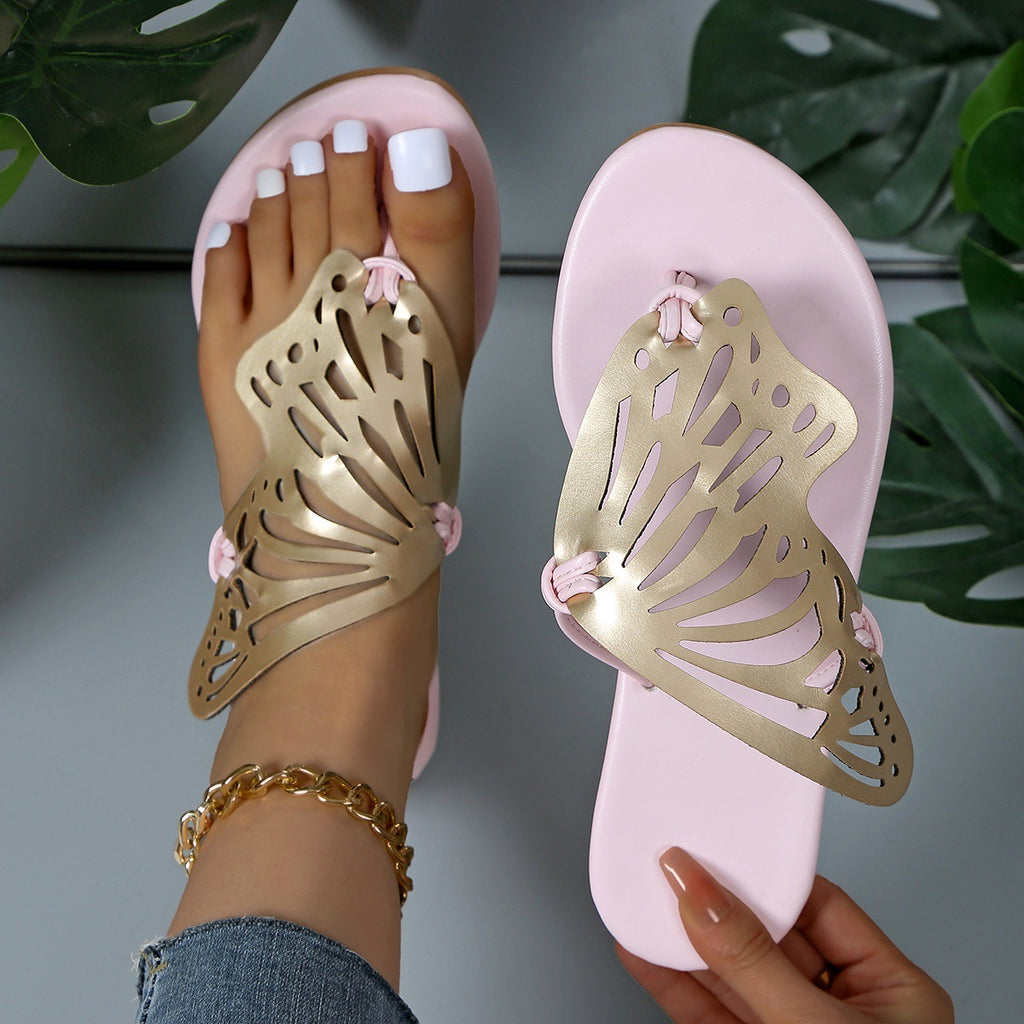 Butterfly Flip-Flops Summer Sandals For Women Casual Beach Shoes New Low Heel Flat Slides Slippers - Beuti-Ful