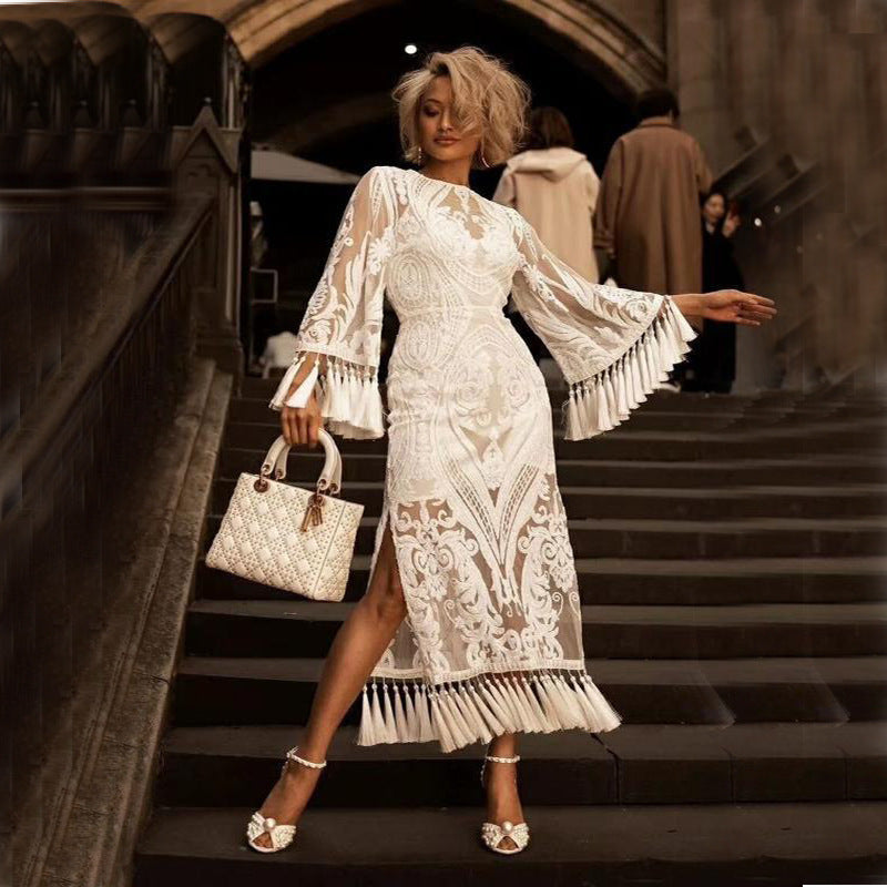 Lace embroidered tassel dresses - Beuti-Ful