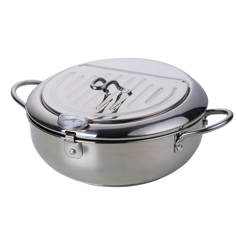Stainless Steel Deep Frying Pan Color Band Oil Thermometer Double-layer Double Bottom - Beuti-Ful
