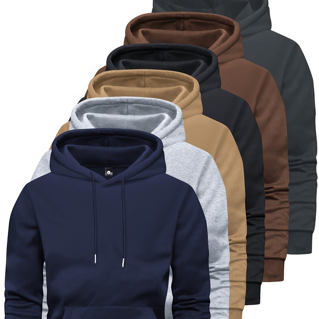 6-Piece Men's Long-sleeved Solid Color Hooded Sweaters