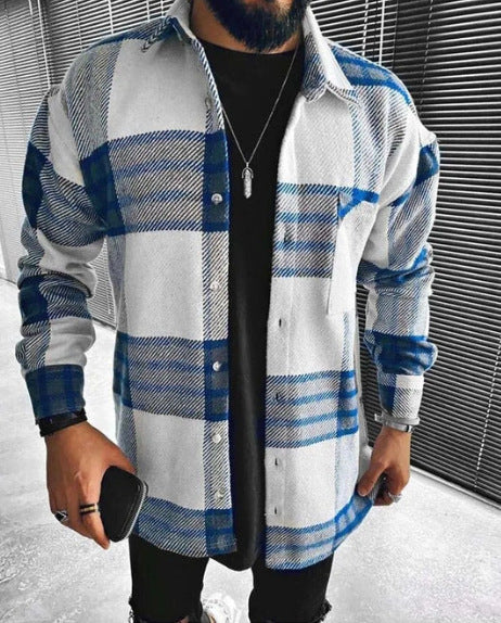 Men's Shirt Plaid Pocket Long Sleeve Shirt - Beuti-Ful