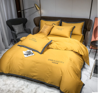 Cotton Four Piece Solid Color Wide Brim Embroidered Bedding For Wedding - Beuti-Ful