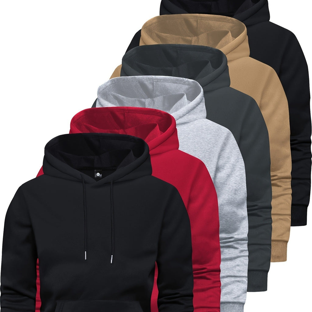 6-Piece Men's Long-sleeved Solid Color Hooded Sweaters