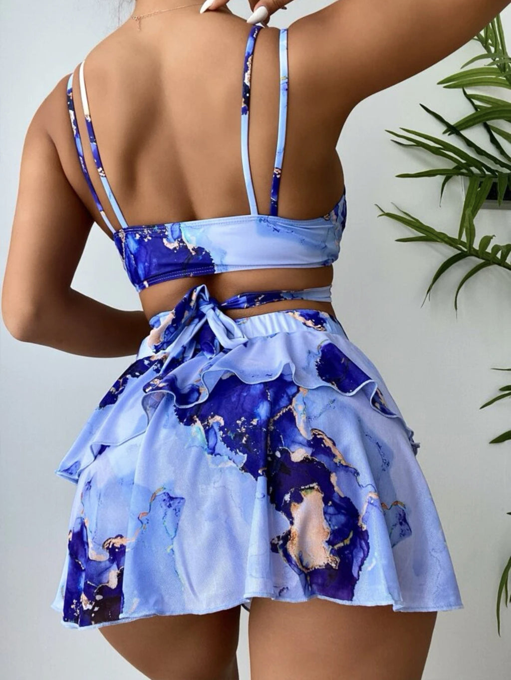 Women's Marble Printed Three-piece Set Bikini - Beuti-Ful