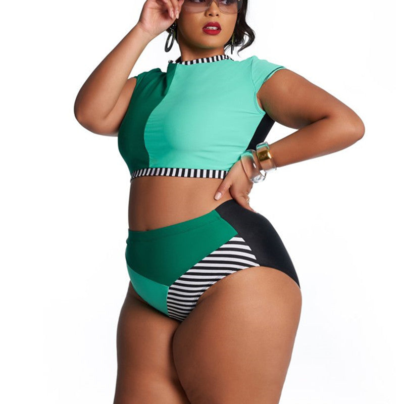 Ladies Plus Size Swimsuit Multi-color Mosaic High Waist