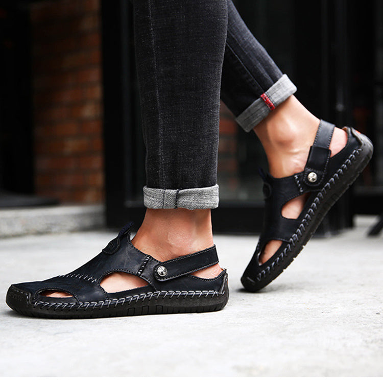 Men's Closed Toe Sandals Summer Adjustable Slides Slippers  Beach Shoes