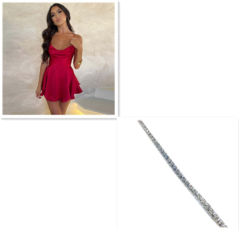 Sexy Suspender Skirt For Women Elegant Slim Strap Satin Backless Lace Up A-Line Short Dress Lady - Beuti-Ful