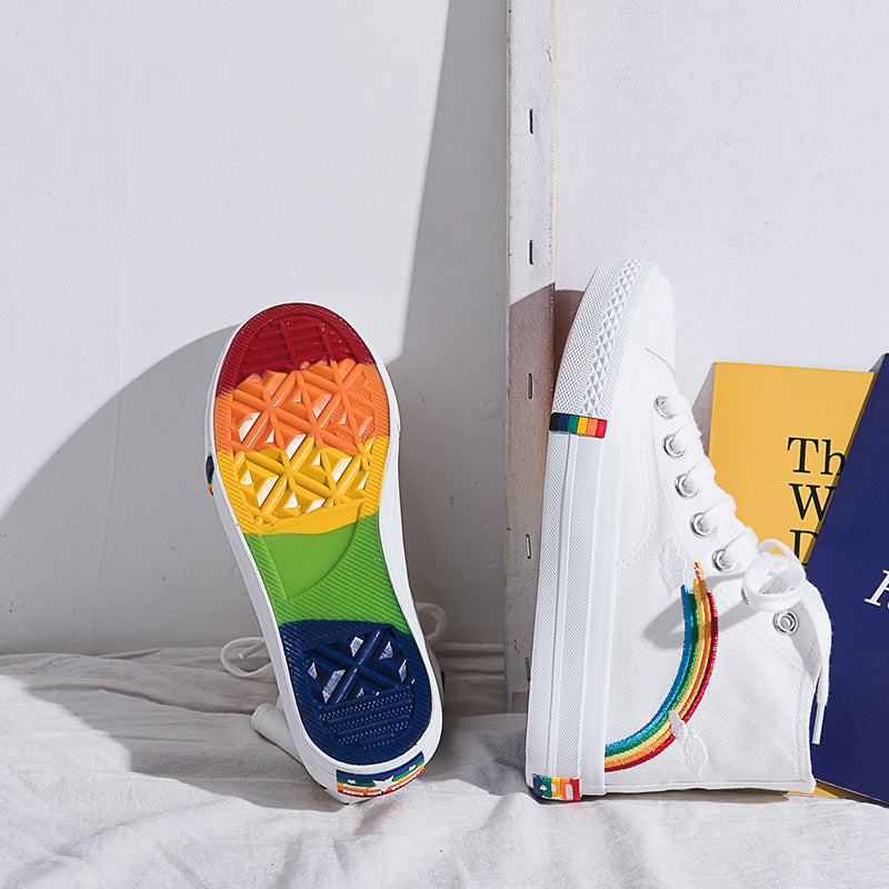 High-Top Rainbow Canvas Shoes Women'S