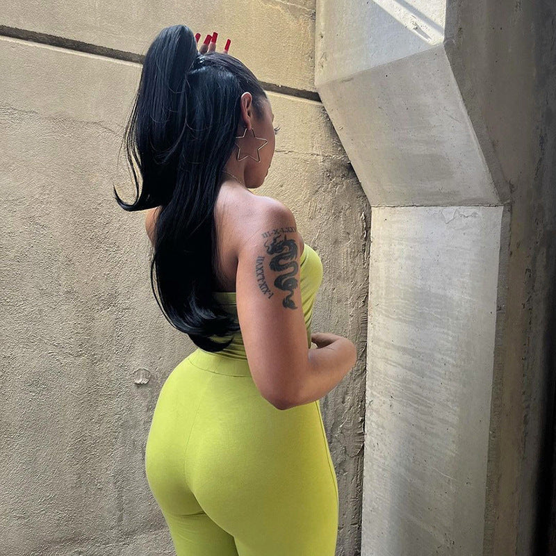 Embroidery Tube Top And High Waist Drawstring Bell-bottomed Pants Two-piece Set - Beuti-Ful