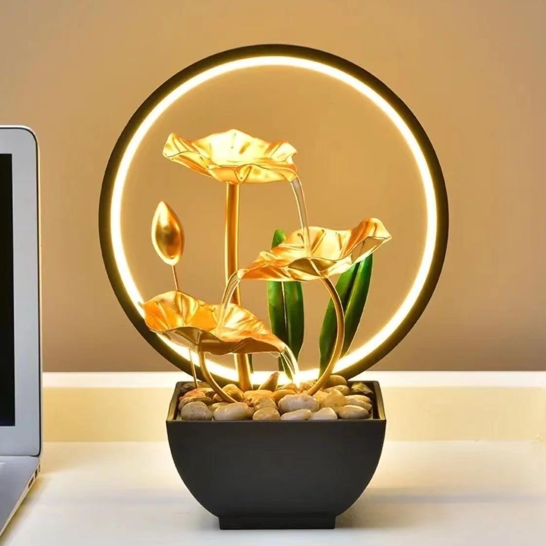 Flowing Water Ornaments Circulating Amp Ring Living Room TV Cabinet Night Light Decoration