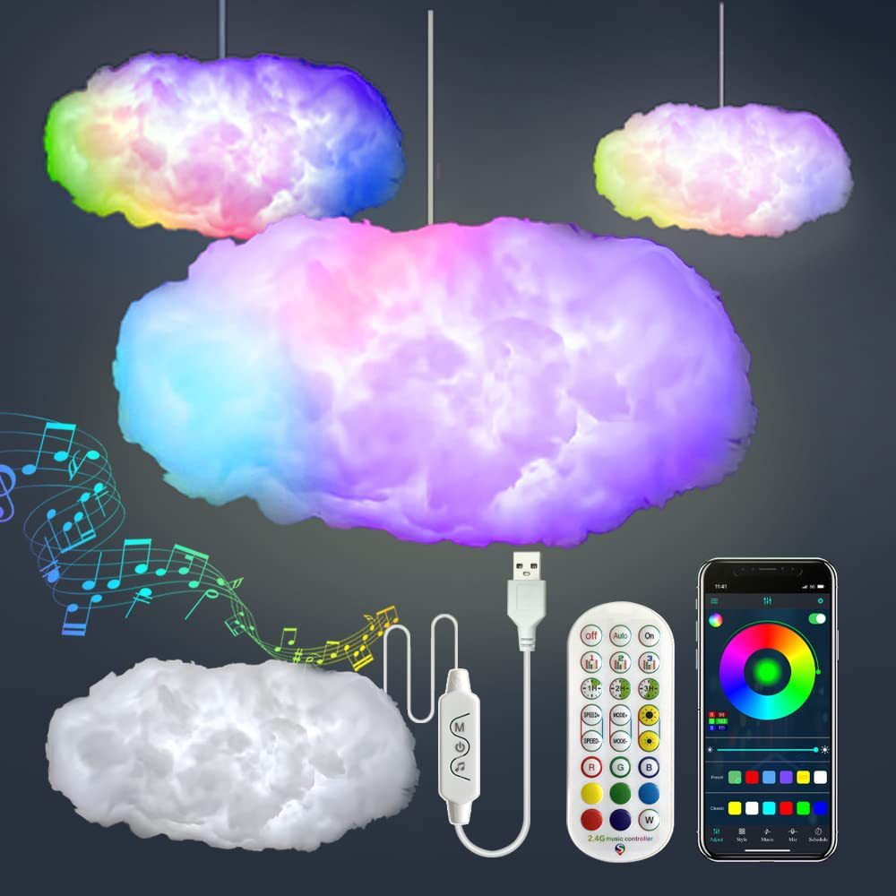USB Cloud Light APP Control Music Synchronization 3D RGBIC Ambient Light Lightning Simulation Clouds Bedroom Room Light - Beuti-Ful