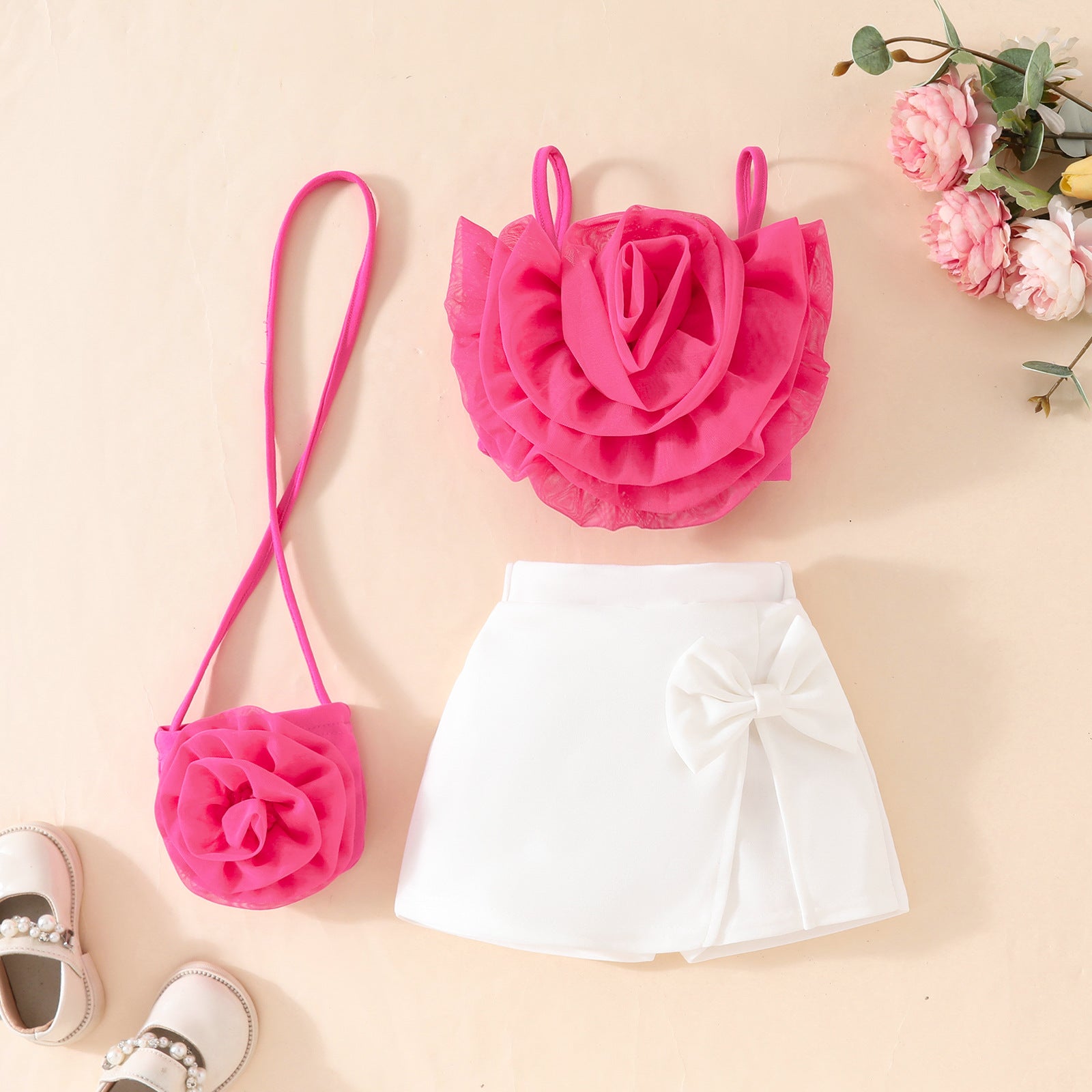 Girl's 3D Flower Pulling Strap Set