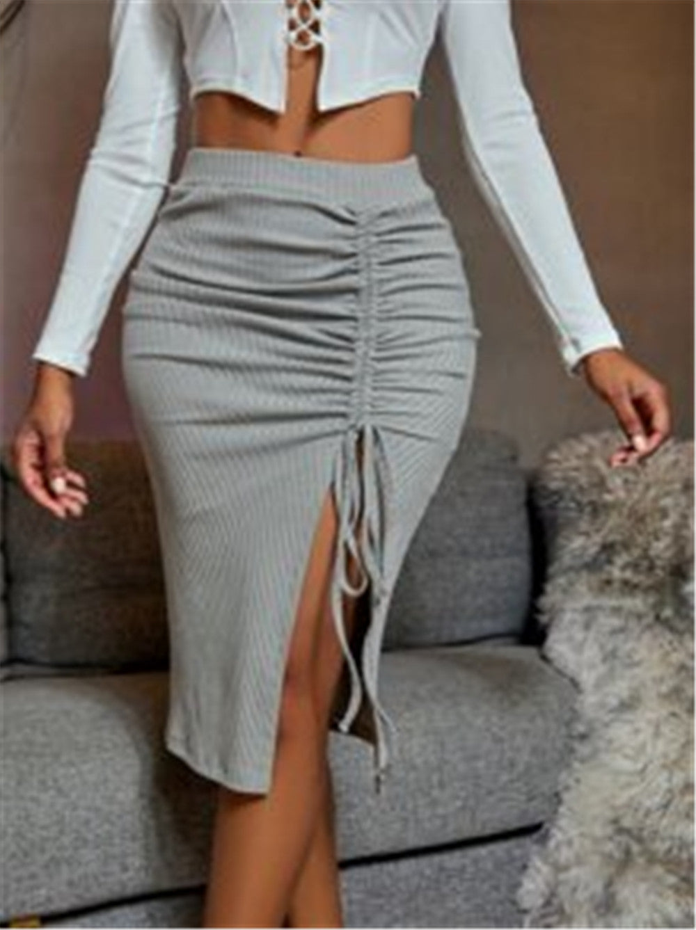 Mid Skirt Stitching Cotton Irregular Skirt Split Skirt - Beuti-Ful