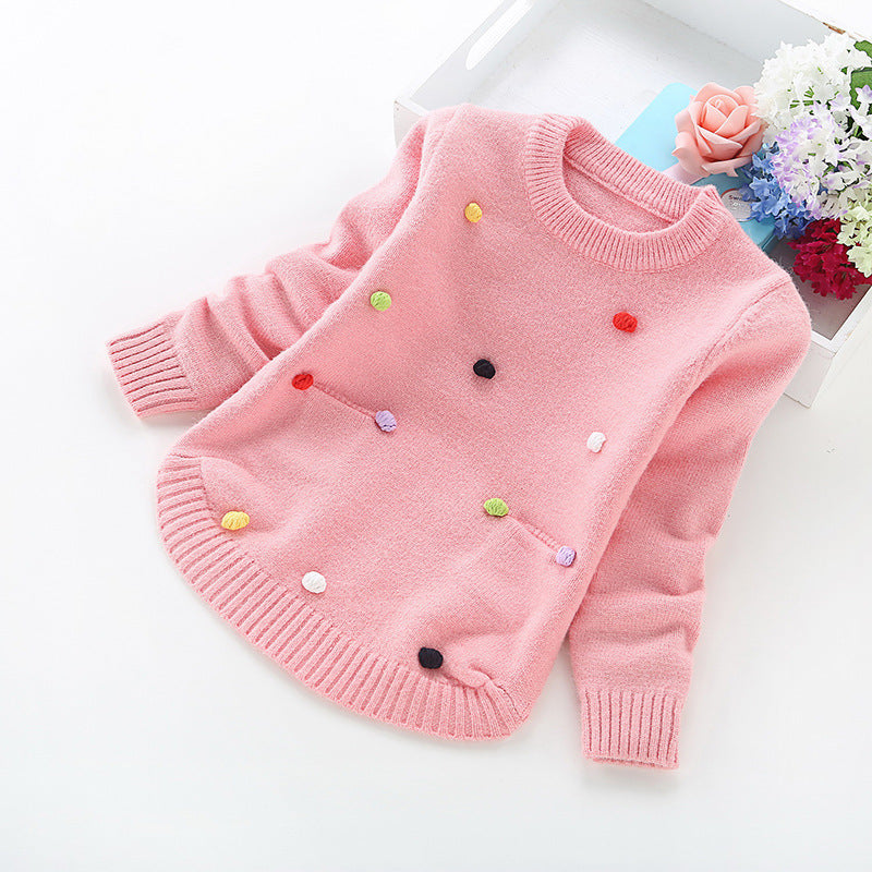 Girls' Round Neck Sweater Kids Korean Version