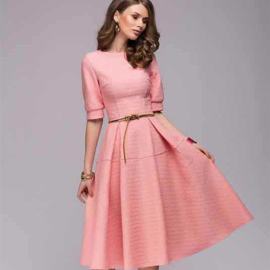 Round Neck Medium Sleeve Puffy Skirt