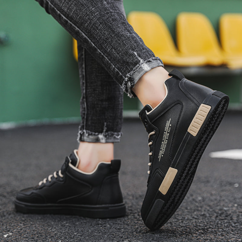 Fashionable High-top Leather Panel Shoes All-match Sports - Beuti-Ful