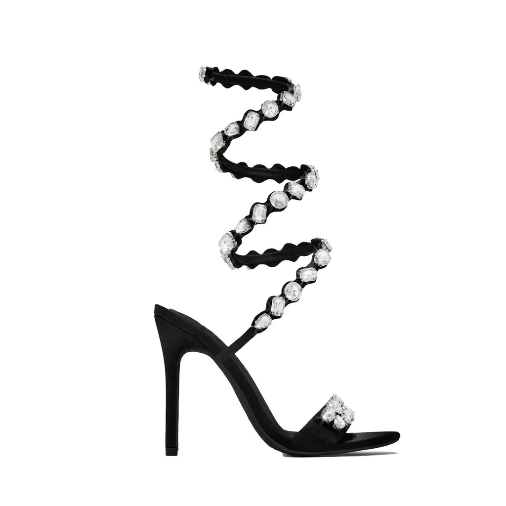 New Black Gold 11cm Stiletto Heel Small Round Toe Satin Surface Rhinestone High-heeled Sandals Summer Rivet - Beuti-Ful