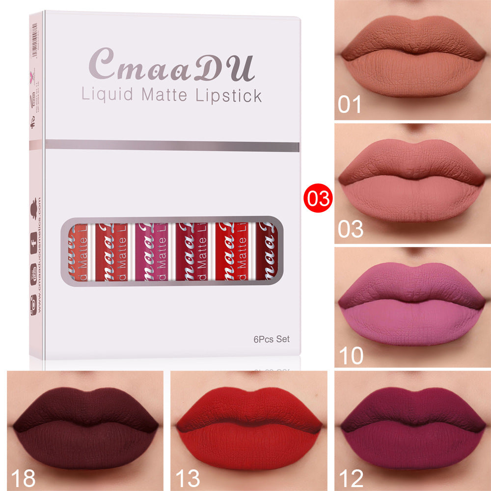 6 Boxes Of Matte Non-stick Cup Waterproof Lipstick Long Lasting Lip Gloss - Beuti-Ful