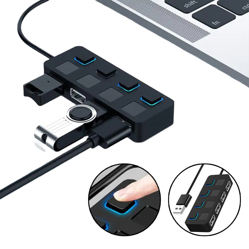 USB 2.0 HUB Multi USB Splitter 4 Expander USB Power Adapter Indicator Power USB Drives For Laptop PC - Beuti-Ful