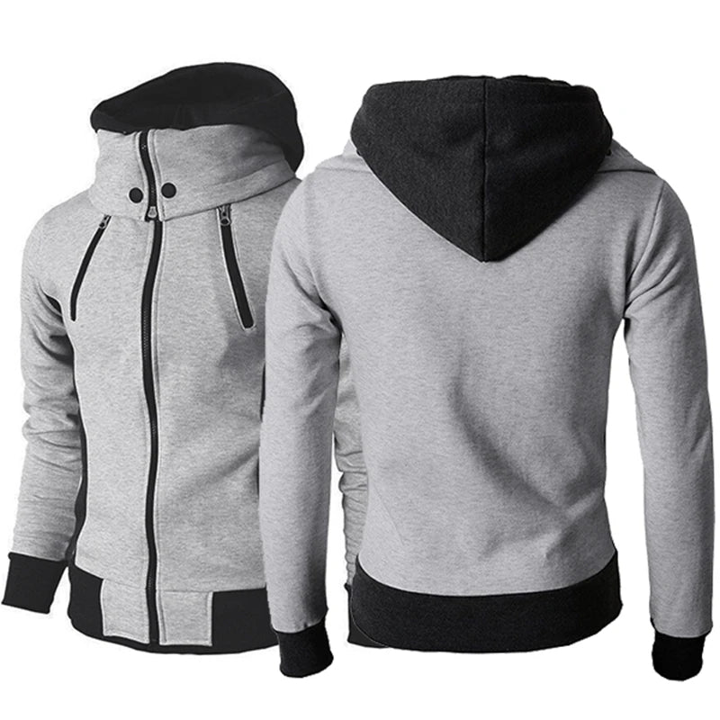 Men's Zip UP Hooded Jacket Fake Two Piece Sports Cardigan