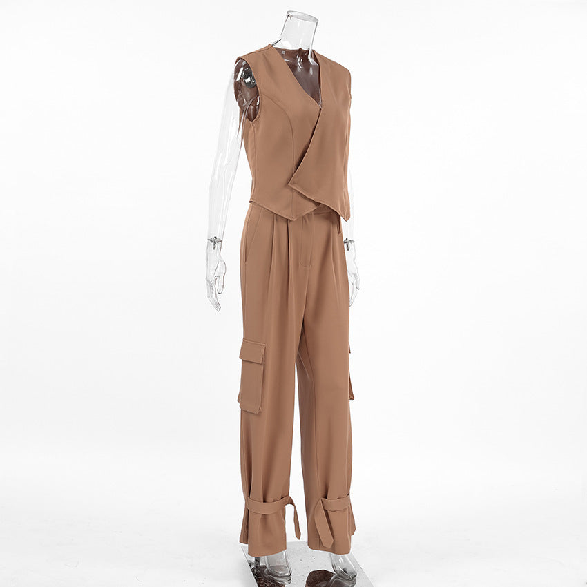 Women's Two-piece Asymmetric Vest Overalls - Beuti-Ful
