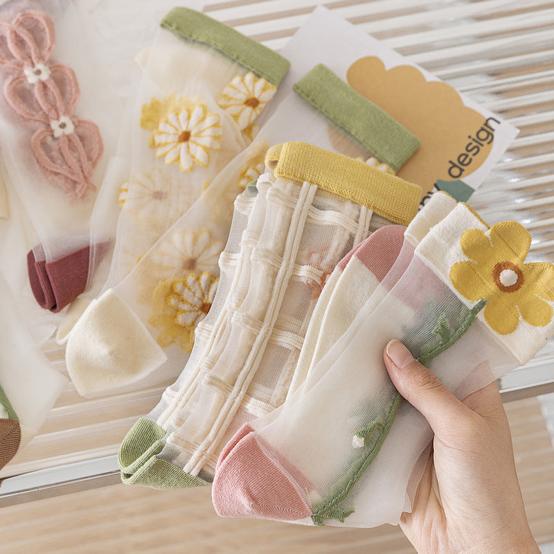 Glass Stockings Women's Middle Tube Summer Socks Tulip Transparent Crystal Silk - Beuti-Ful